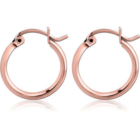 ROSE GOLD PVD COATED SURGICAL STEEL ROUND WIRE EAR HOOPS PAIR