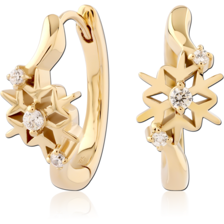 STERLING SILVER 925 GOLD PLATED 14K JEWELED HUGGIES PAIR