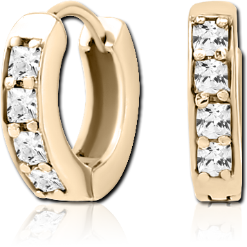 GOLD PVD 18K COATED SURGICAL STEEL JEWELED HUGGIES PAIR