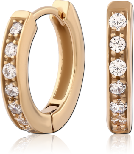 GOLD PVD 18K COATED SURGICAL STEEL JEWELED HUGGIES PAIR