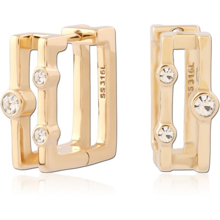 GOLD PVD 18K COATED SURGICAL STEEL JEWELED HUGGIES PAIR