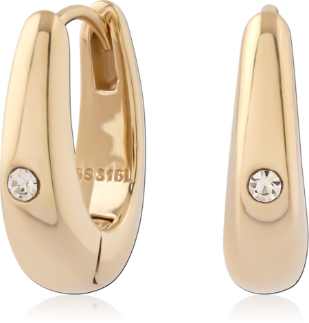 GOLD PVD 18K COATED SURGICAL STEEL JEWELED HUGGIES PAIR