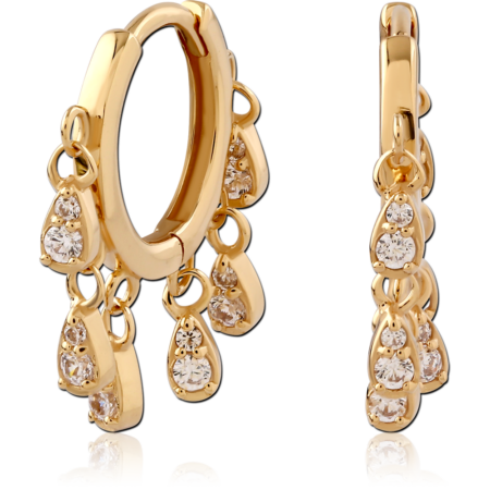 STERLING SILVER 925 18K GOLD PLATED JEWELED HUGGIES PAIR