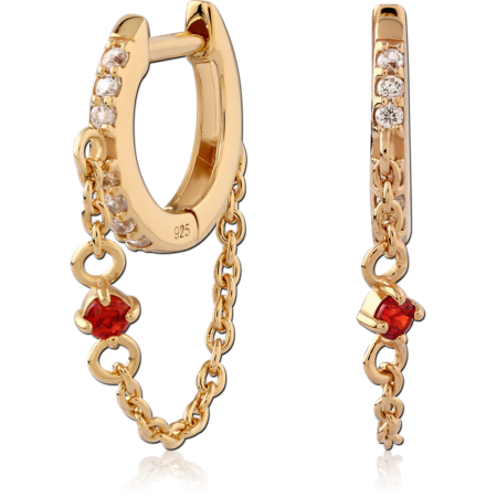 STERLING SILVER 925 18K GOLD PLATED JEWELED HUGGIES PAIR