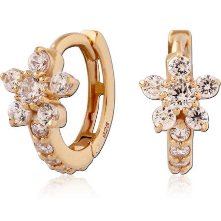 STERLING SILVER 925 18K GOLD PLATED JEWELED HUGGIES PAIR