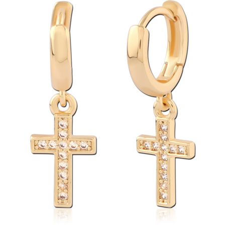 STERLING SILVER 925 GOLD PLATED 18K JEWELED HUGGIES PAIR