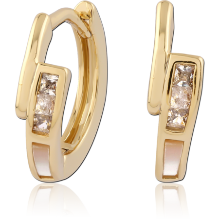 STERLING SILVER 925 GOLD PLATED 18K JEWELED HUGGIES PAIR