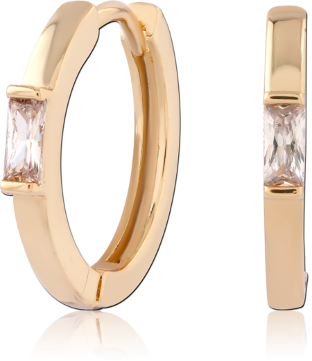 STERLING SILVER 925 GOLD PLATED 18K JEWELED HUGGIES PAIR