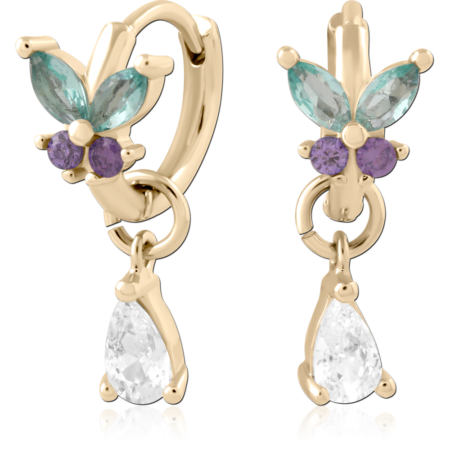 STERLING SILVER 925 GOLD PLATED 18K JEWELED HUGGIES PAIR