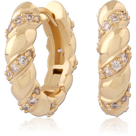 STERLING SILVER 925 GOLD PLATED 18K JEWELED HUGGIES PAIR