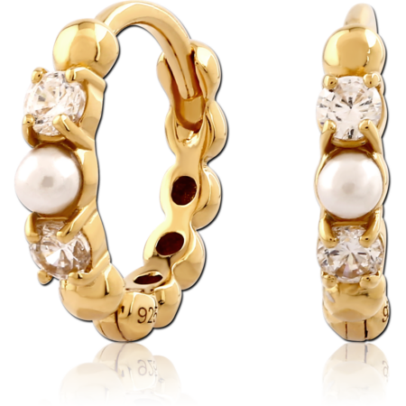 STERLING SILVER 925 GOLD PLATED JEWELED HUGGIES PAIR