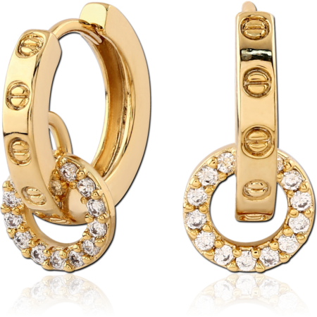 STERLING SILVER 925 GOLD PLATED JEWELED HUGGIES PAIR