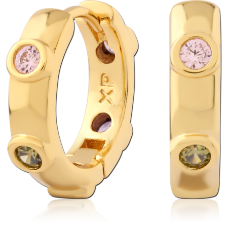 STERLING SILVER 925 GOLD PLATED JEWELED HUGGIES PAIR