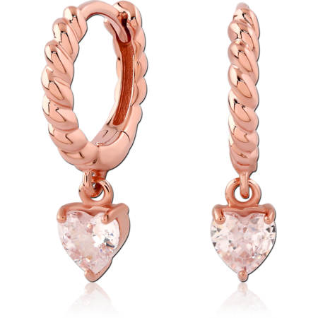 STERLING SILVER 925 ROSE GOLD PVD COATED JEWELED HUGGIES PAIR