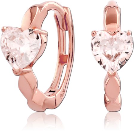 STERLING SILVER 925 ROSE GOLD PVD COATED JEWELED HUGGIES PAIR