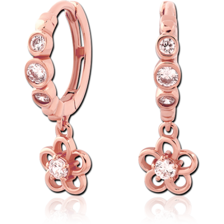 STERLING SILVER 925 ROSE GOLD PVD COATED JEWELED HUGGIES PAIR
