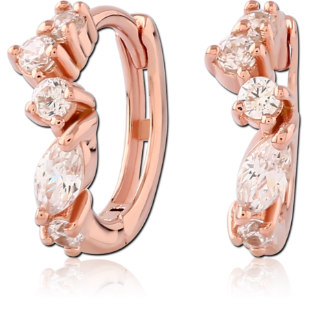STERLING SILVER 925 ROSE GOLD PLATED JEWELED HUGGIES PAIR
