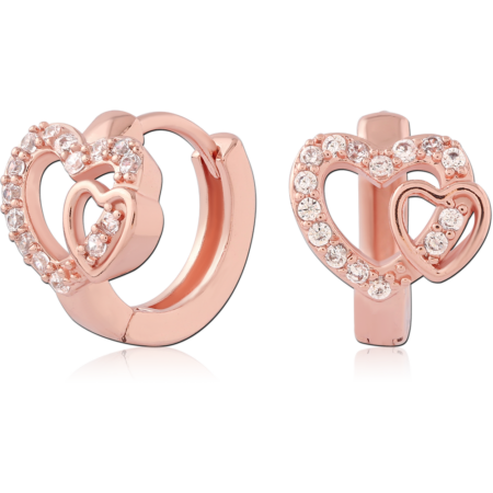 STERLING SILVER 925 ROSE GOLD PLATED JEWELED HUGGIES PAIR