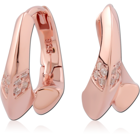 STERLING SILVER 925 ROSE GOLD PLATED JEWELED HUGGIES PAIR