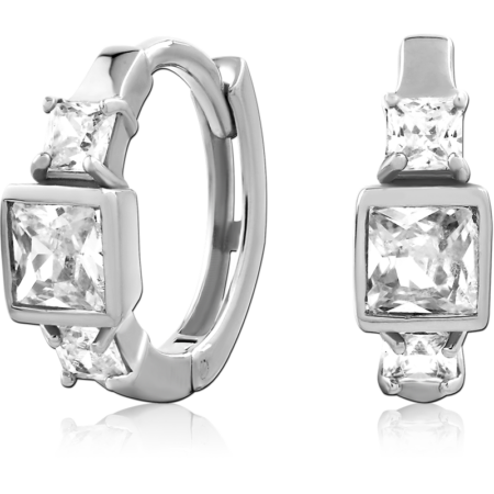 STERLING SILVER 925 RHODIUM PLATED JEWELED HUGGIES PAIR