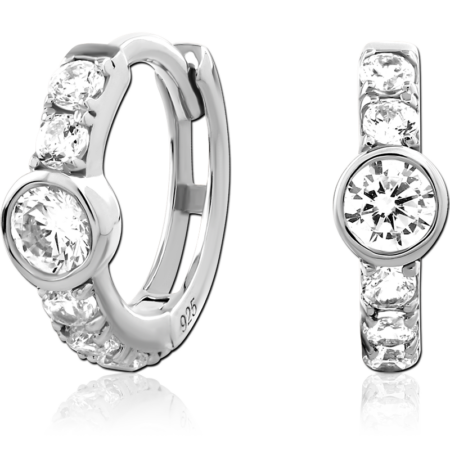 STERLING SILVER 925 RHODIUM PLATED JEWELED HUGGIES PAIR