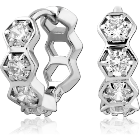 STERLING SILVER 925 RHODIUM PLATED JEWELED HUGGIES PAIR