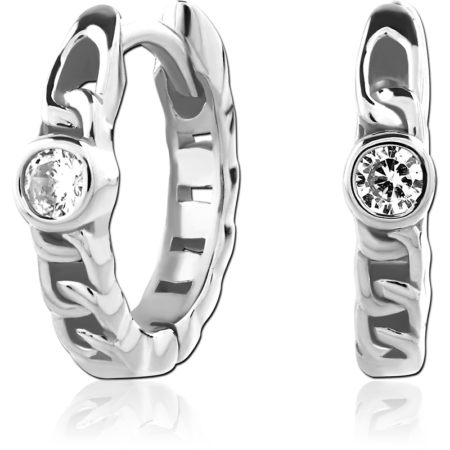 STERLING SILVER 925 RHODIUM PLATED JEWELED HUGGIES PAIR