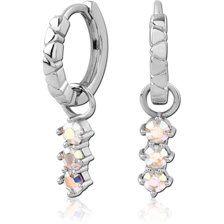 STERLING SILVER 925 RHODIUM PLATED JEWELED HUGGIES PAIR