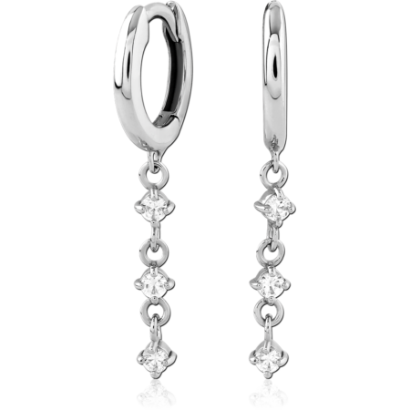 STERLING SILVER 925 RHODIUM PLATED JEWELED HUGGIES PAIR