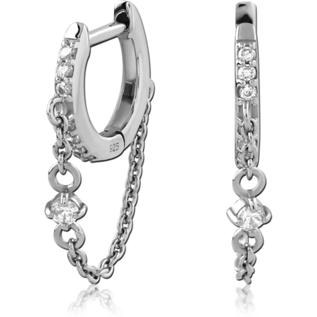 STERLING SILVER 925 RHODIUM PLATED JEWELED HUGGIES PAIR