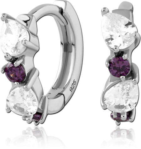 STERLING SILVER 925 RHODIUM PLATED JEWELED HUGGIES PAIR