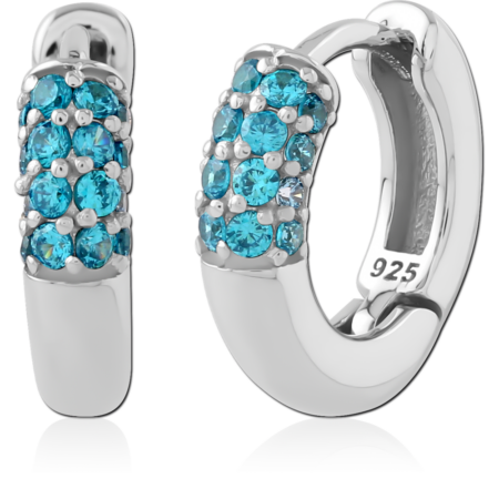 STERLING SILVER 925 RHODIUM PLATED JEWELED HUGGIES PAIR