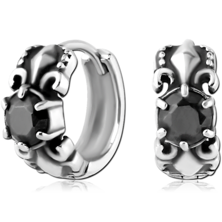 SURGICAL STEEL JEWELED HUGGIES PAIR - FLEUR DE LIS