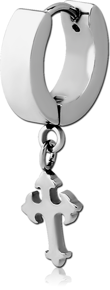 STAINLESS STEEL HUGGIES PAIR WITH DANGLING CROSS
