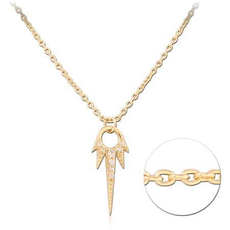 STERLING SILVER 925 GOLD PLATED 14K JEWELED NECKLACE WITH PENDANT