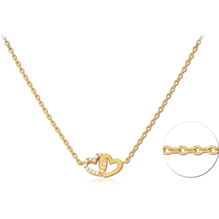 GOLD PVD COATED SURGICAL STEEL JEWELED NECKLACE WITH PENDANT