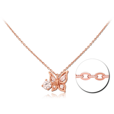 STERLING SILVER 925 ROSE GOLD PLATED JEWELED NECKLACE WITH PENDANT