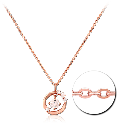 STERLING SILVER 925 ROSE GOLD PLATED JEWELED NECKLACE WITH PENDANT