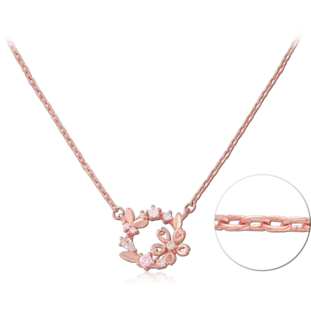 STERLING SILVER 925 ROSE GOLD PLATED JEWELED NECKLACE WITH PENDANT