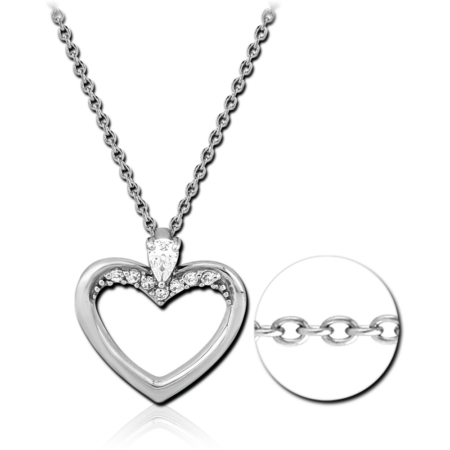 SURGICAL STEEL JEWELED NECKLACE WITH PENDANT - HEART