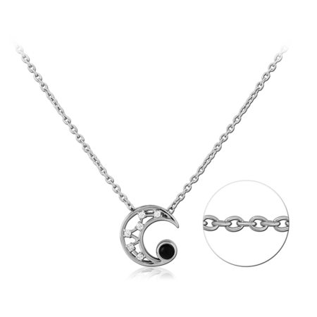 SURGICAL STEEL JEWELED NECKLACE WITH PENDANT - CRESCENT