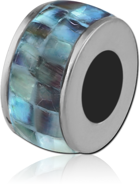 SURGICAL STEEL SYNTHETIC MOTHER OF PEARL MOSAIC BEAD - DONUT