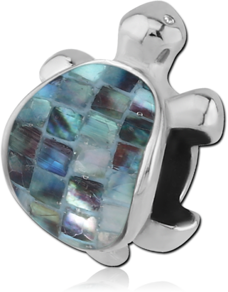 SURGICAL STEEL SYNTHETIC MOTHER OF PEARL MOSAIC BEAD - TURTLE