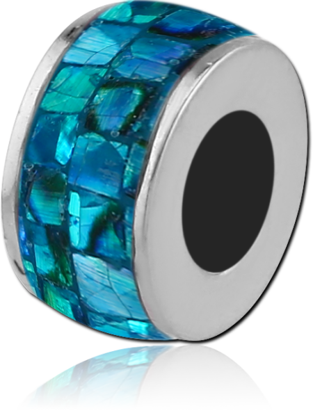 SURGICAL STEEL SYNTHETIC MOTHER OF PEARL MOSAIC BEAD - DONUT