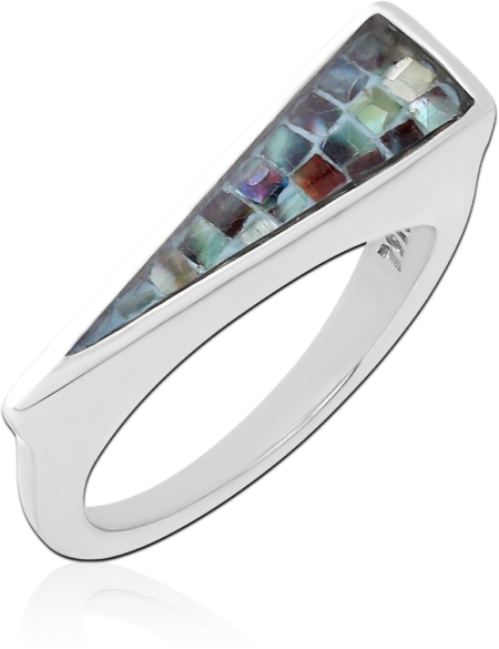 SURGICAL STEEL SYNTHETIC MOTHER OF PEARL MOSAIC RING - TRIANGLE