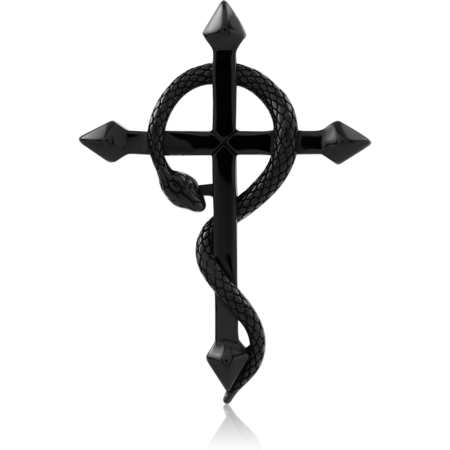 BLACK PVD COATED SURGICAL STEEL PENDANT CROSS WRAPPED SNAKE DESIGN