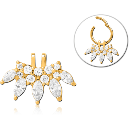 GOLD PVD COATED SURGICAL STEEL SLIDING JEWELED CHARM FOR HINGED SEGMENT RING