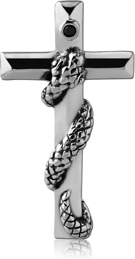 SURGICAL STEEL JEWELED PENDANT - CROSS WITH SNAKE