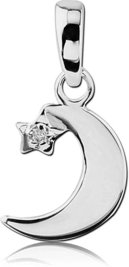 STERLING SILVER 925 JEWELED PENDANT - CRESCENT MOON WITH STAR