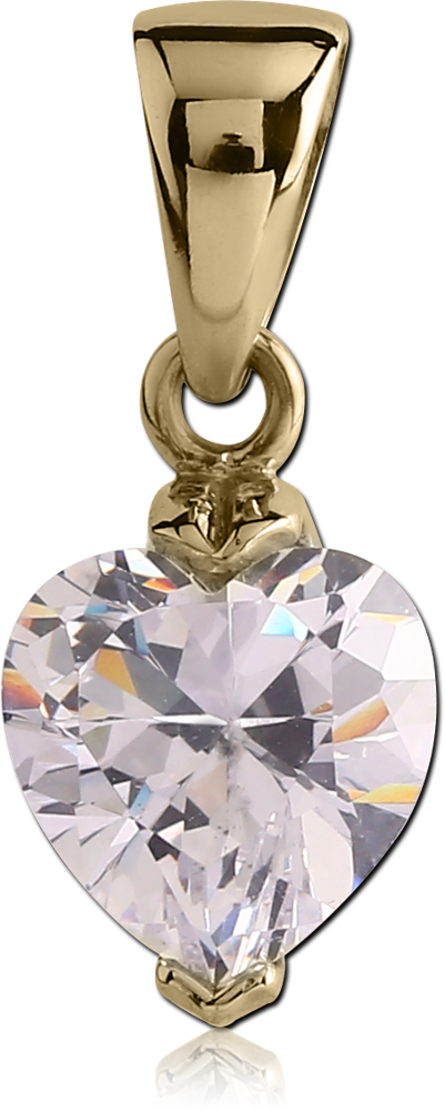 ZIRCON GOLD PVD COATED SURGICAL STEEL JEWELED PENDANT - HEART
